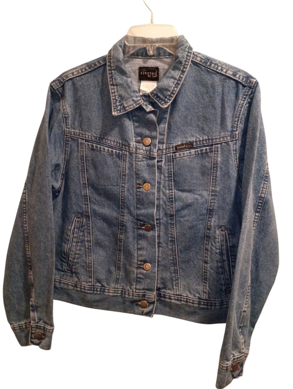 Vintage Riveted By LEE Blue Jean Trucker Jacket Womens Large Made In The USA